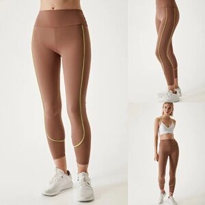 Lanston Flash Piped Leggings Latte High Rise Ankle Compression NWT S